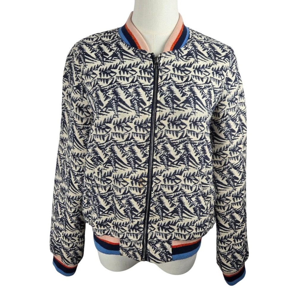Tom Tailor Bomber Jacket Medium Navy Brocade Design Full Zip Unique Statement